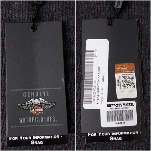 NWT Harley Davidson Mens Size 2XL Bar & Shield Logo Gray Knit Crew Neck Sweater - Picture 8 of 11